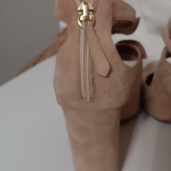 Authentic designer Aquazzura Sandy Pump Block Heel Suede Bows tan beige  7.5 - Picture 5 of 10